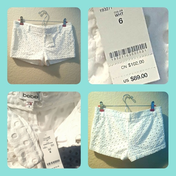 🏝🌼bebe~ White Eyelet Shorts. *NWT - Picture 4 of 6
